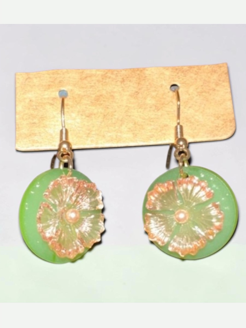 Handcrafted Gold-Accented Green Floral Drop Earrings for Women